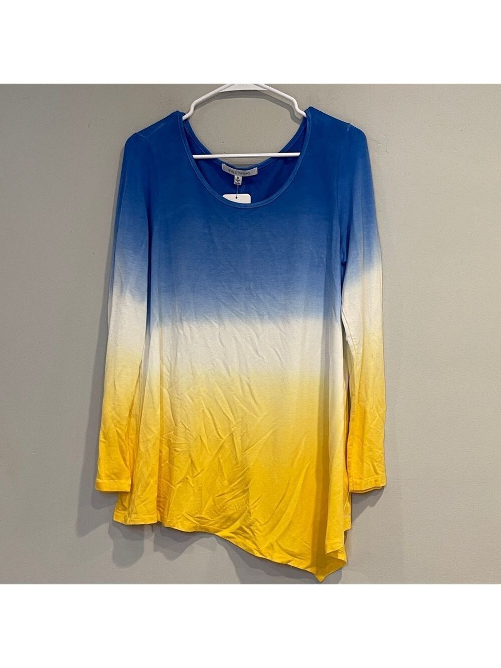 NWT Single Thread Blue and Yellow Asymmetrical Top Size M